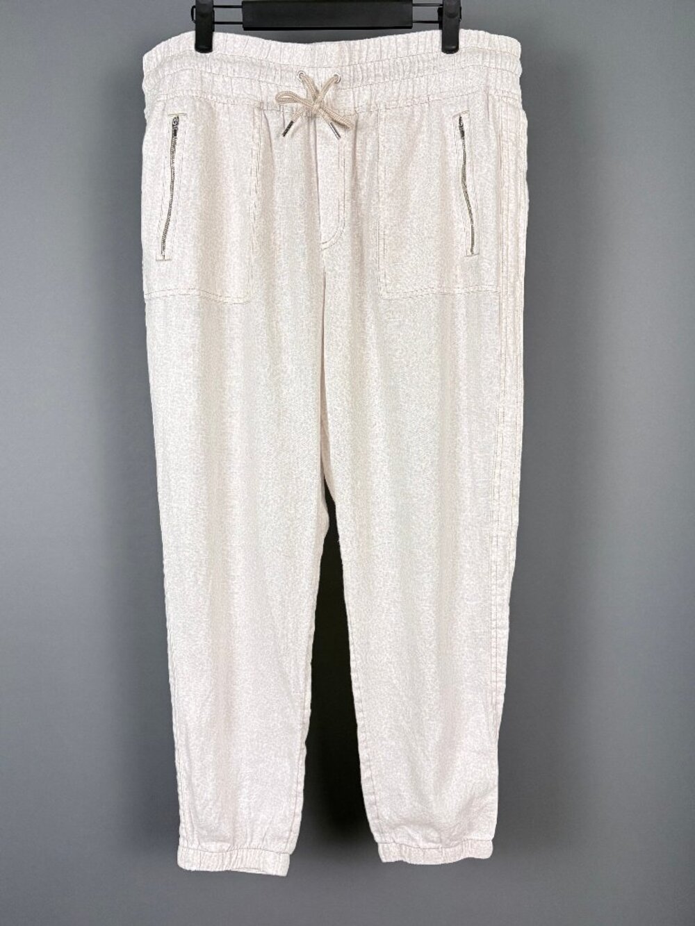 Athleta Cabo Linen Jogger Size 14 Ivory Tonal Print 100% Linen